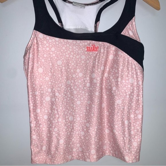 Nike Vintage Tank Top  Size Small Polka Dot Light Pink White Black Embroidered - Picture 3 of 9